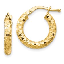 14 KaratYellow Gold 3mm Diamond Cut Hoop Earrings