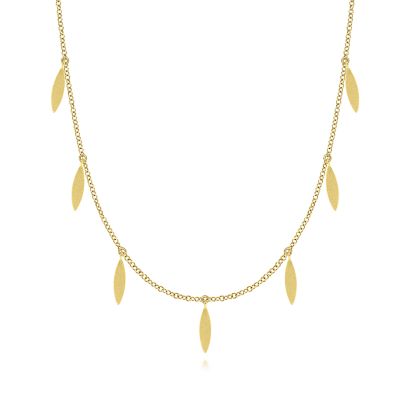 Gabriel & Co:14 Karat Yellow Gold Chain Necklace With Marquise Shaped Drops 24