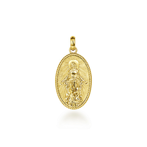 Gabriel & Co Oval 14K Yellow Gold Virgin Mary Pendant with Twisted Rope Frame