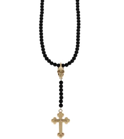 King Baby Rosary with 8mm Beads, 10K Gold Skull and Traditional Cross w/ T-Bar & Toggle