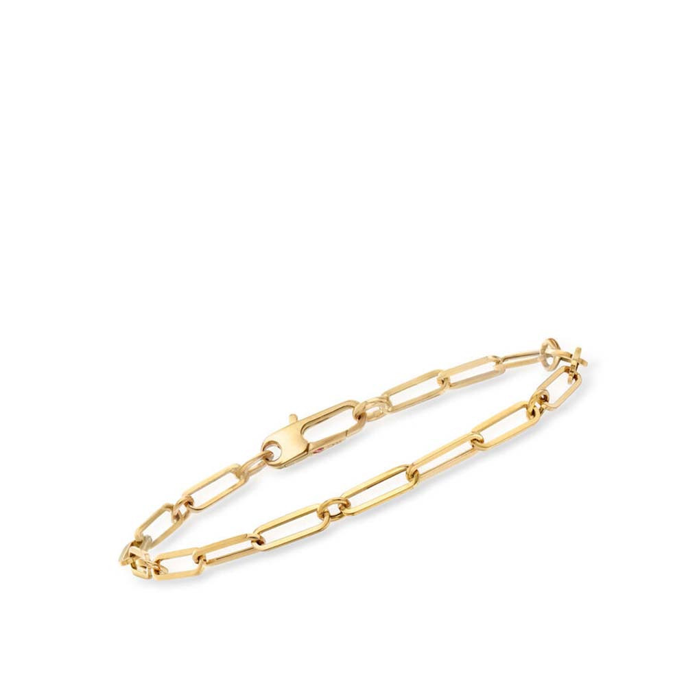 Roberto Coin 18 Karat Yellow Gold Paperclip & Round Link Chain Bracelet 7