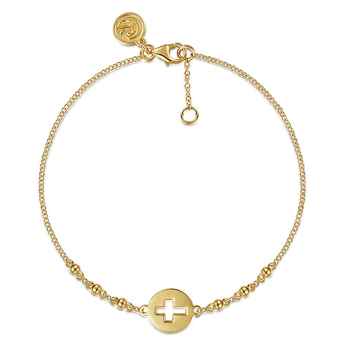 Gabriel & Co 14K Yellow Gold Chain Bracelet with Cutout Cross Disc