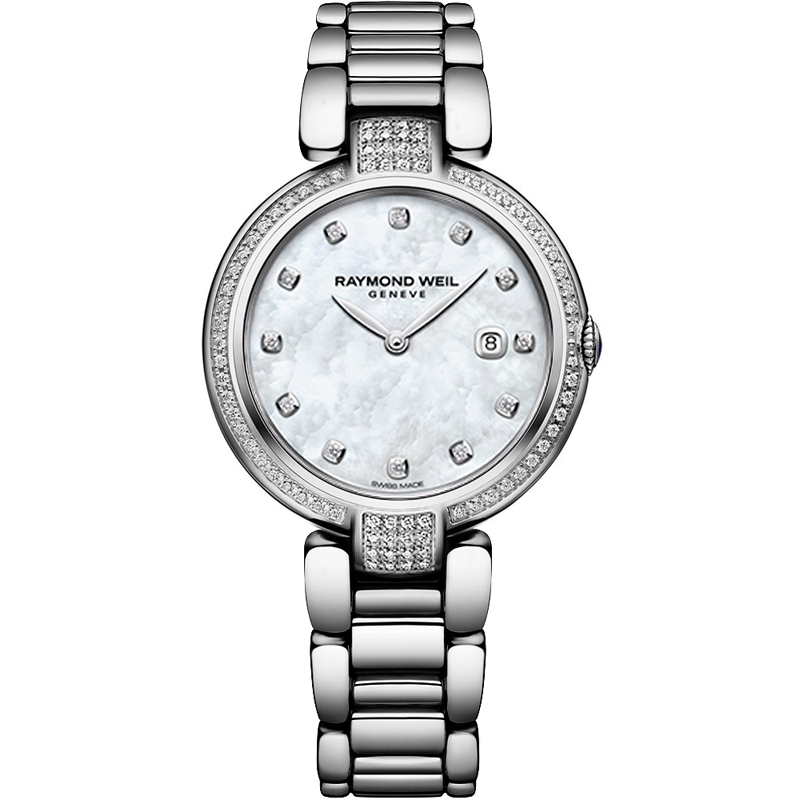 Raymond Weil: Stainless Steel 32mm Shine Swiss Quartz Watch (1600-SCS-97081)
With Diamond Bezel And Lugs 0.50cttw And Mother Of Pearl Diamond Dial