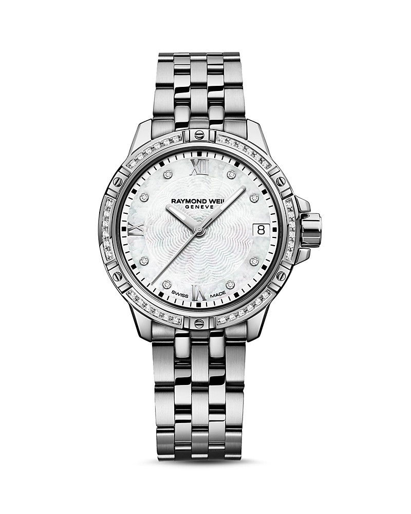 Raymond Weil Stainless Steel Tango 30mm Swiss Quartz Watch  
With Diamond Bezel And Mother Of Pearl Dial 0.19Tw
