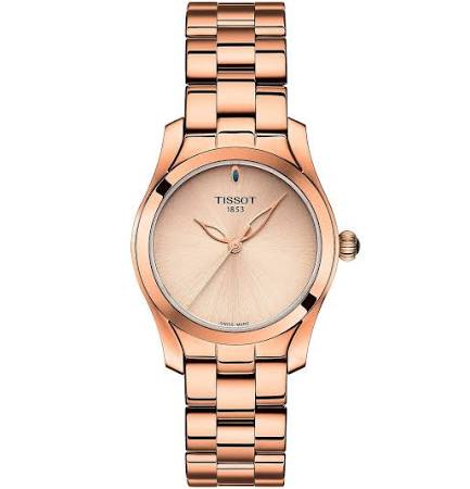 Tissot T-Wave Quartz (T112.210.33.45100)
316L 30mm stainless steel case with rose gold PVD coating
Water-resistant up to a pressure of 3 bar (30 m / 100 ft)
Domed scratch-resistant sapphire crystal
Swiss Quartz ETA F04.111 Movement
Steel Bracelet w/r
