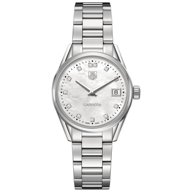 Tag Heuer Stainless Steel 32 MM Carrera Quartz With Mother Of Pearl Diamond Dial