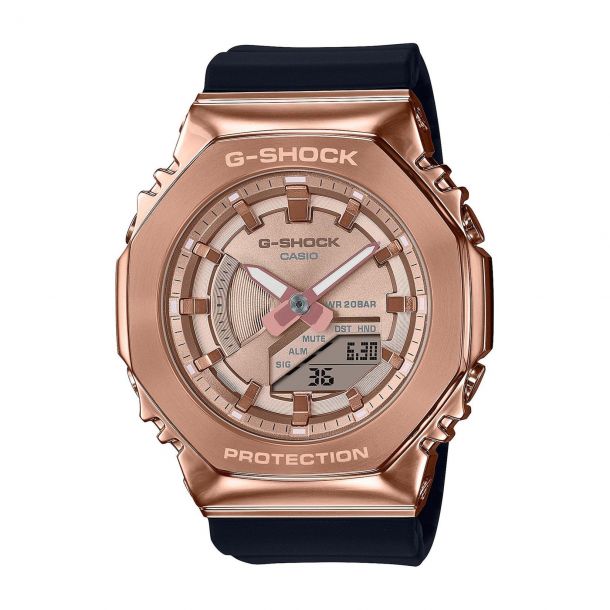 Casio G-Shock Rose Gold-Tone Metal Covered Octagonal Black Resin Band Watch