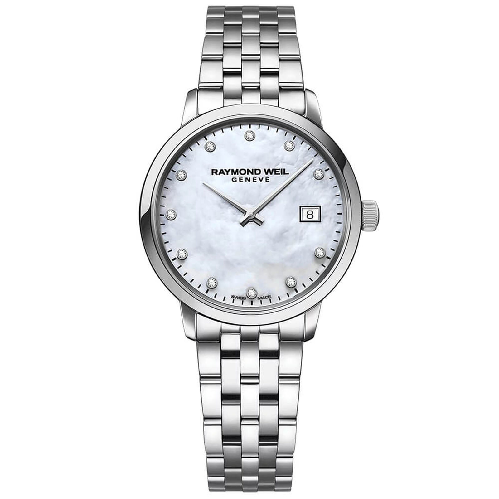 Raymond Weil Stainless Steel Toccata  White Mother-Of-Pearl Diamond Dial Quartz Watch 29 mm