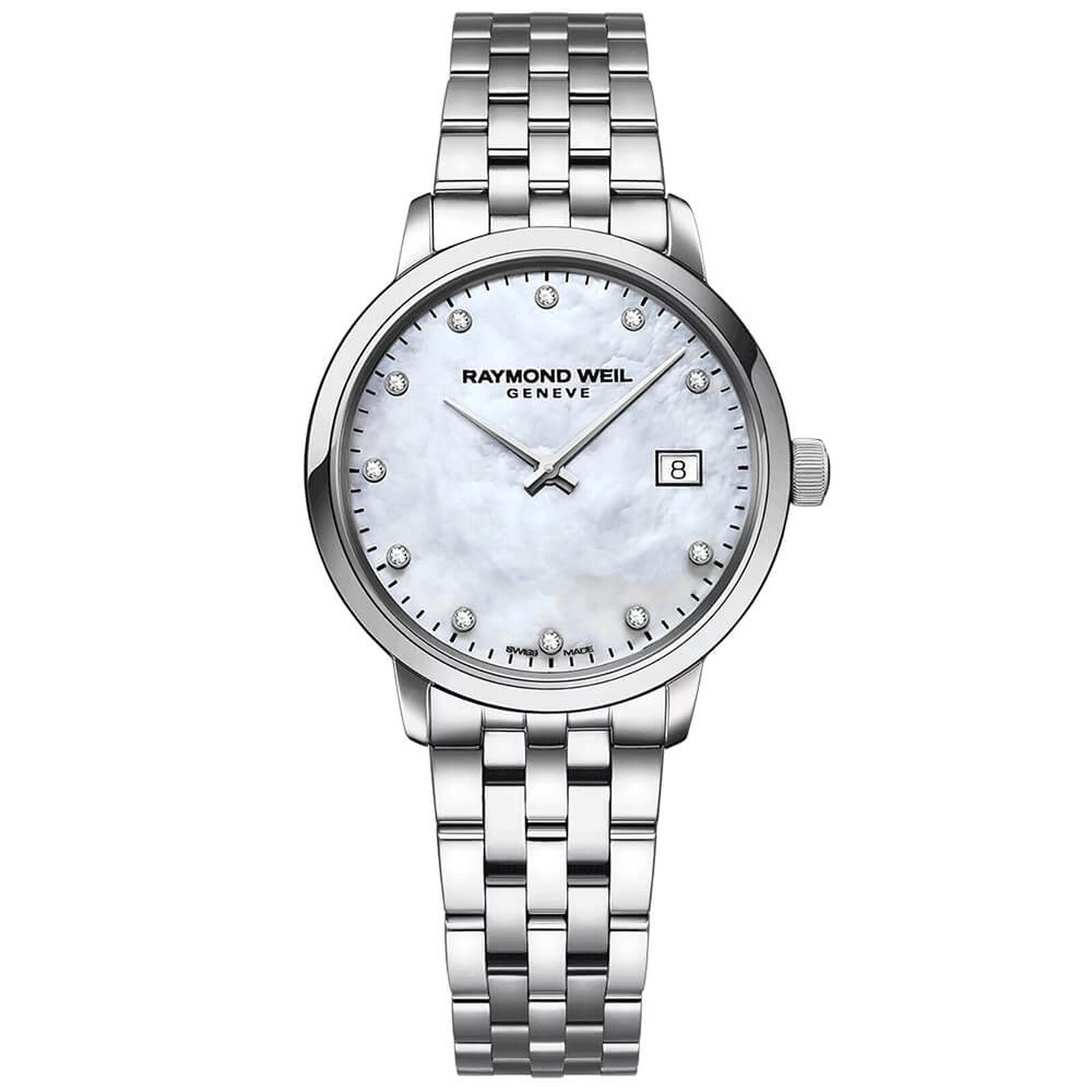 Raymond WeilToccata Ladies White Mother-of-Pearl Diamond Quartz Watch
29 mm, stainless steel, white mother-of-pearl dial, 11 diamonds