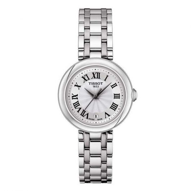 Tissot Bellissima Small Lady Stainless Steel Quartz Watch
Movement: Swiss Quartz, 3 Hands
Case Material: Stainless Steel
Case Shape: Round
Case Size: 26mm Diameter, 6.85mm thickness
Crystal: Domed scratch-resistant sapphire crystal
Features: Date Wi