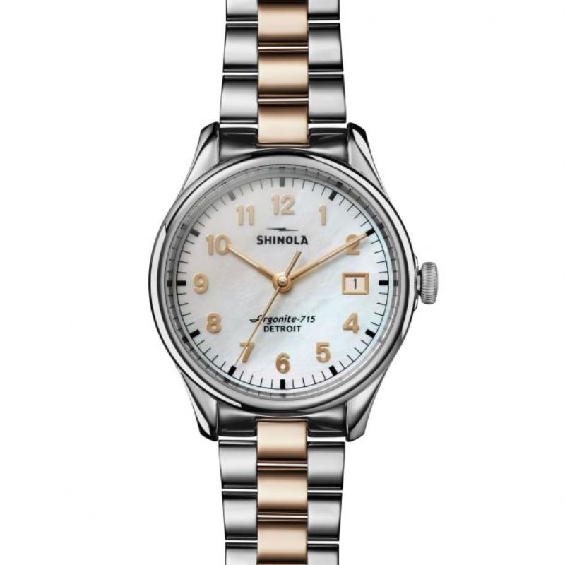 Shinola Stainless Steel With Yellow Pvd Vinton 38 mm Mother Of Pearl Dial Watch