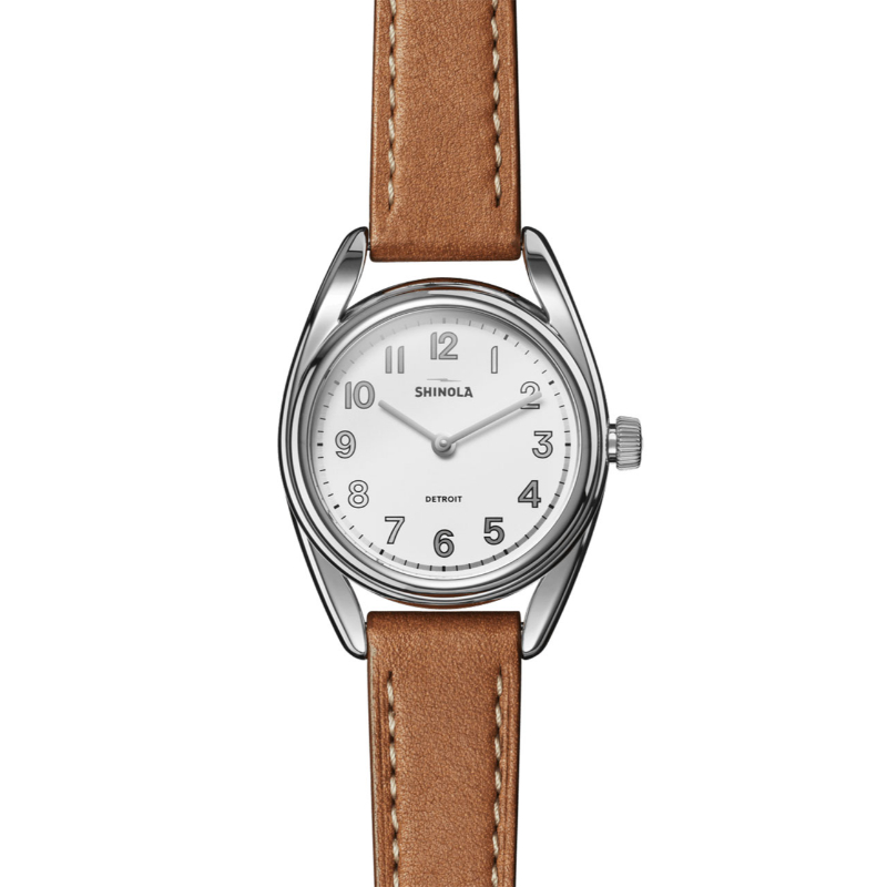 Shinola The Derby White Dial Watch Cognac Leather Strap, 30mm