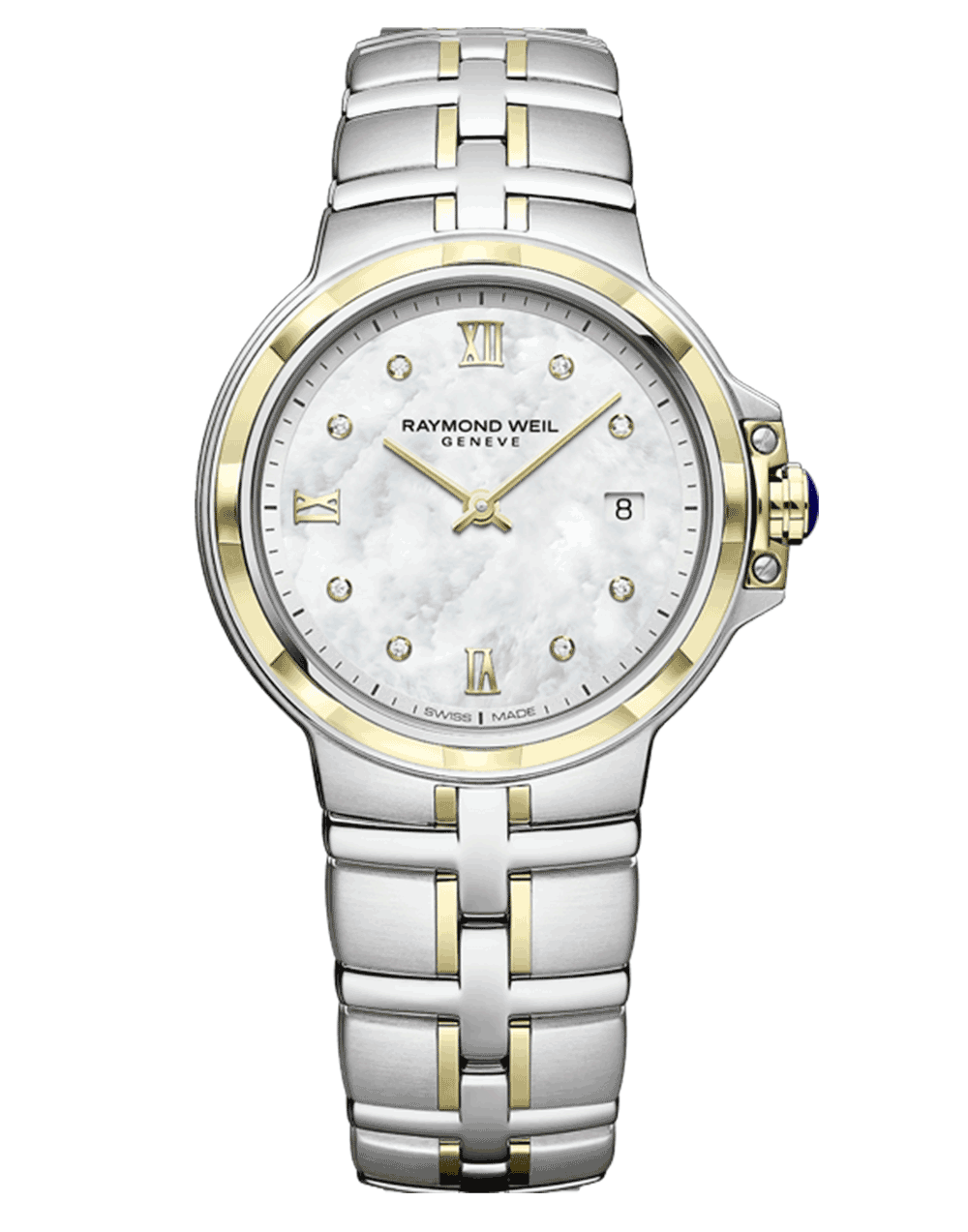 Raymond Weil Stainless Steel And Yellow Gold Parsifal Mother Of Pearl Diamond Dial  Quartz Watch 30 MM