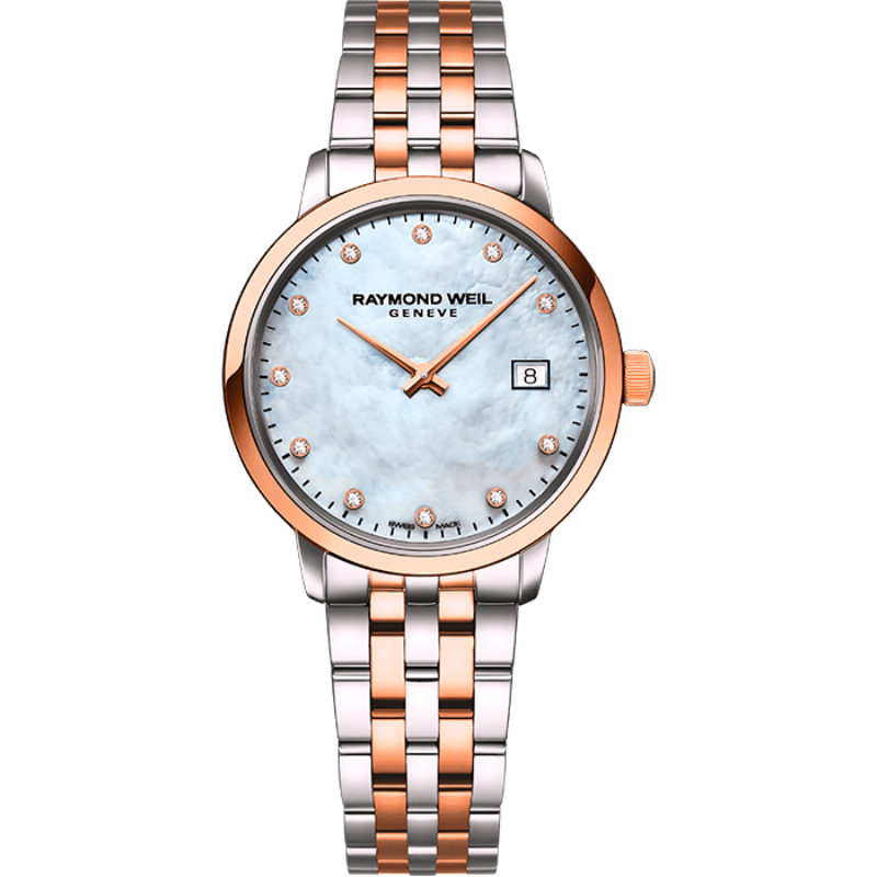 Raymond Weill Toccata  Stainless And Rose Pvd Diamond Mother Of Peral Dial Quartz Watch 29 Mm
