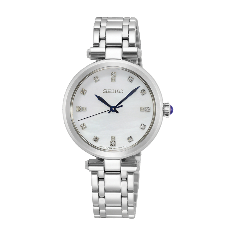 Seiko Stainless: Steel White Mother Of Pearl Diamond Markers Quartz Watch