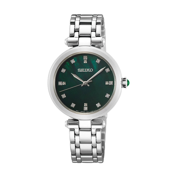 Seiko: Stainless Steel Green Mother-Of-Pearl Dial Quartz Watch
