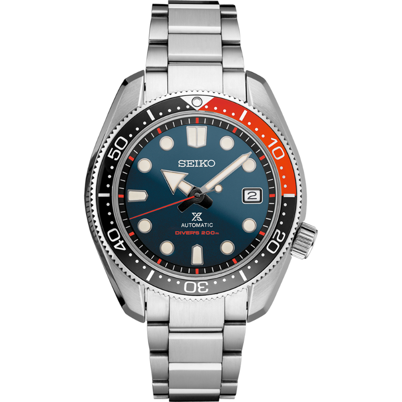 Seiko Prospex Diver's 200m Stainless Steel Automatic Watch
 Name Of Bracelet: Stainless Steel With Extra Black Silicone Strap
Finish: Satin And Polish
Dial Color: Blue
Bezel: Red/Black
Mm: 44