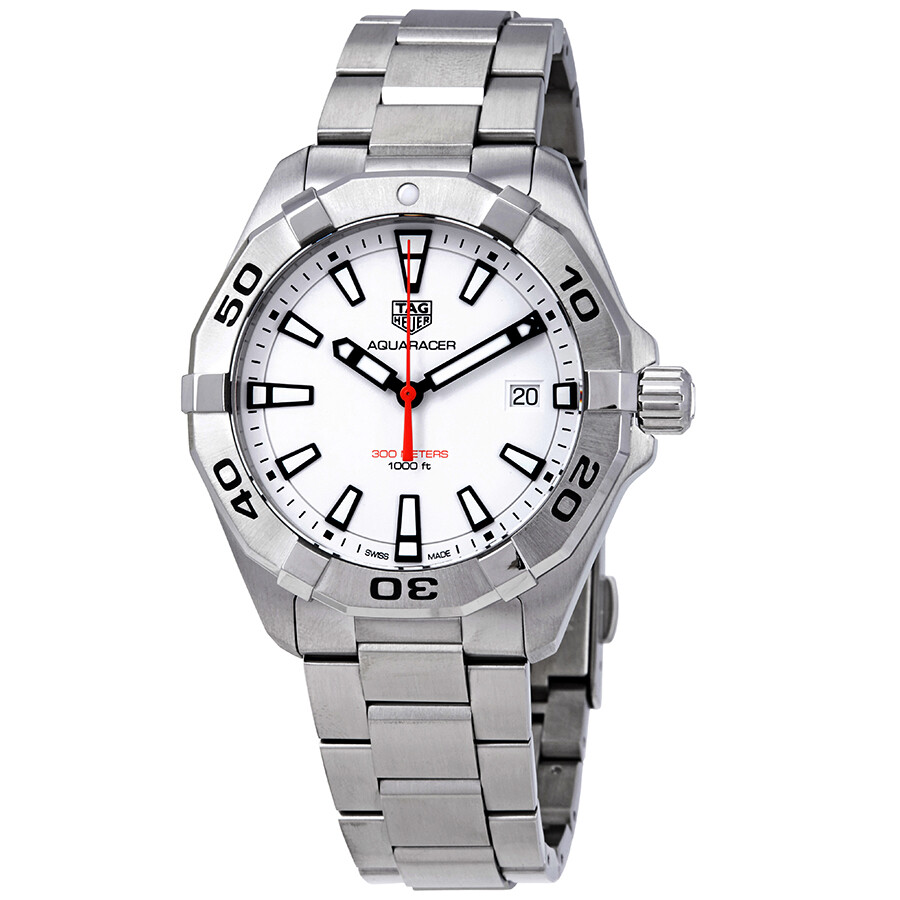 Tag Heurer: Stainless Steel Aquaracer  Quartz Watch 
Clasp: Deployment
Finish: Brushed
Dial Color: White
Mm: 41