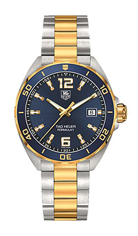 Tag Heuer: Stainless Steel And Yellow 41Mm  Formula 1 Quartz Watch
Clasp: Deployment
Finish: Satin And Polish
Dial Color: Blue Dial