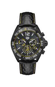 Ceramic And Stainless Steel Quartz Chronograph Watch Name: Formula 1 Senna
Name of Bracelet: Black Leather 
Clasp: Deployment Buckle
Finish: Brushed & Polished
Dial Color: Grey
Bezel: Fixed Bezel Ceramic
MM: 43MM
