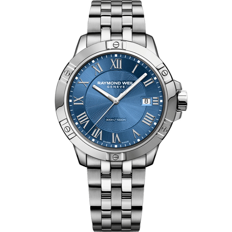 Raymond Weil Stainless Steel 41Mm Tango Swiss Quartz Watch
With Blue Roman Dial