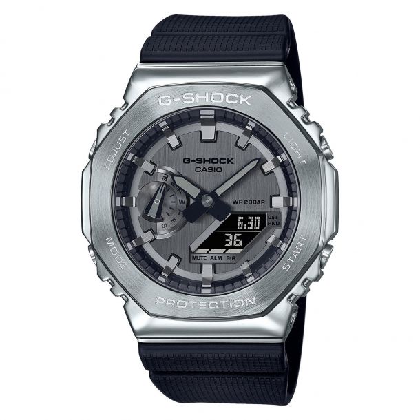 Casio G-Shock Metal Covered Octagonal Black Resin Band Watch (GM2100-1A)