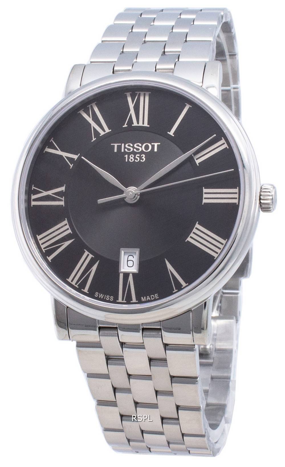 TISSOT CARSON PREMIUM QUARTZ (T122.410.11.053.00)
Case  40mm/316L stainless steel case
Crystal Scratch-resistant sapphire crystal
Movement Swiss quartz/ETA F06.115
Functions   EOL (battery end-of-life indicator)
Dial  Black with Roman indexes
Strap