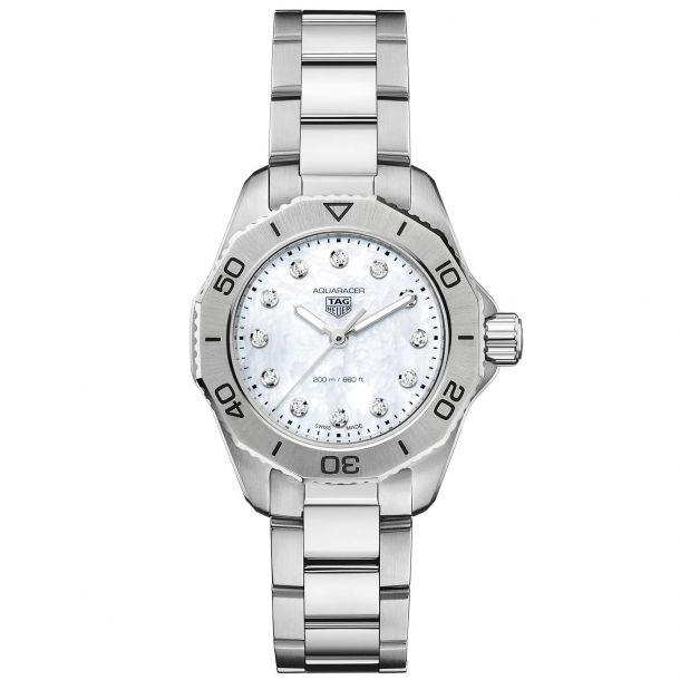 Stainless Steel Mother Of Pearl Diamond Dial Aquaracer Watch 30 MM