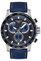Tissot Supersport Black/Blue Dial With Textile And Leather Strap 45.5 mm