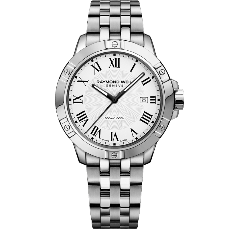Raymond Weil Stainless Steel 41mm Tango Swiss Quartz Watch
With White Roman Dial