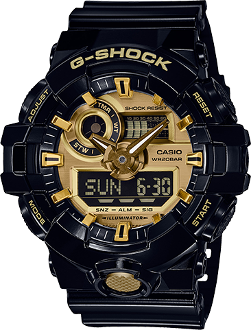Casio G-shock Analog-Digital Gold Dial Black Resin Strap Watch (GA710GB-1A)
