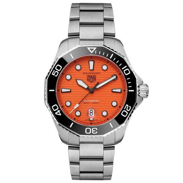 Tag Heuer Stainless Steel Aquaracer Orange Dial Automatic Watch 43 Mm
