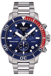 TISSOT SEASTAR 1000 QUARTZ CHRONOGRAPH (T1204171104103)
Case options aluminium bezel ring, screw-down crown and caseback, Anti-clockwise rotating bezel, Screw-down pushers
Crystal Scratch-resistant sapphire crystal with double-sided antireflective coati