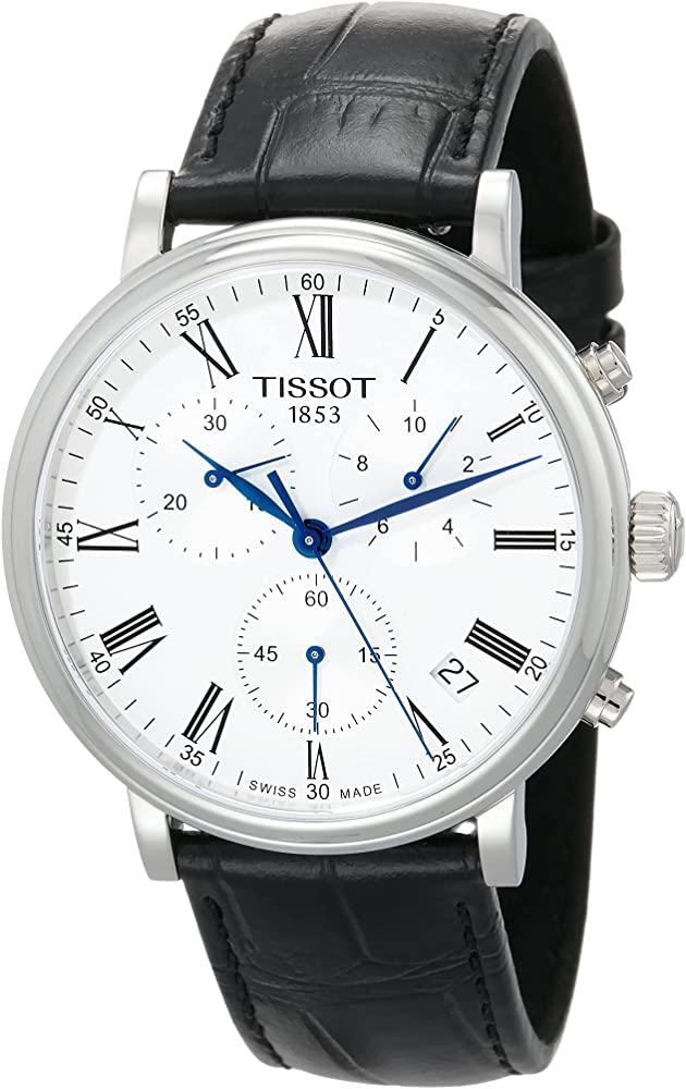TISSOT CARSON PREMIUM CHRONOGRAPH (T1224171603300)
Case Material 316L stainless steel case
Case Size 41.00
Crystal Scratch-resistant sapphire crystal
Movement Swiss quartz
Functions
EOL (battery end-of-life indicator), central 60-seconds chronograph