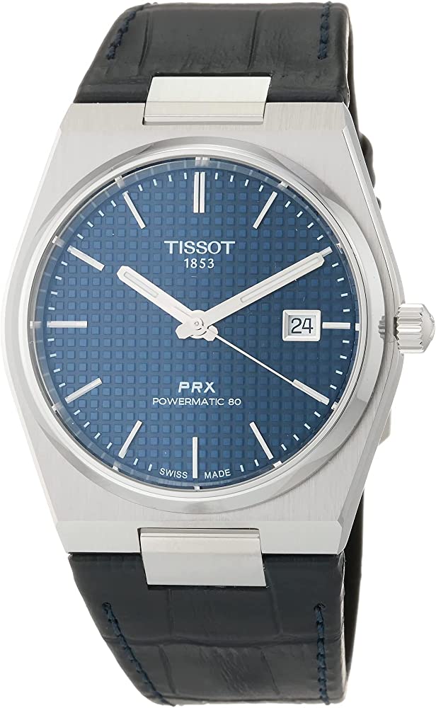 Stainless Steel Automatic Watch Name: TISSOT PRX POWERMATIC
Name of Bracelet: BLACK LEATHER
Clasp: Tang Buckle
Finish: Satin and Polish
Dial Color: BLUE