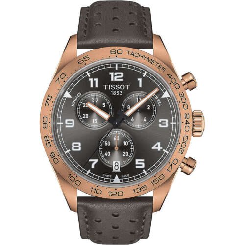 Rose Pvd Over Stainless Steel Quartz Chronograph Watch Name: TISSOT PRS 516
Name of Bracelet: BROWN LEATHER
Clasp: Deployment
Finish: Satin
Dial Color: BROWN