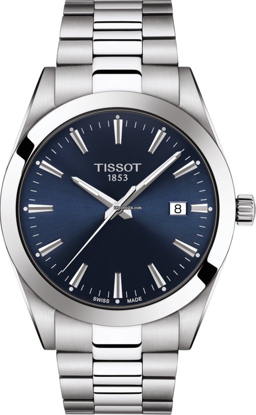 TISSOT GENTLEMAN (T127.410.11.041.00)
Case  40mm/316L stainless steel case
Crystal   Domed scratch-resistant sapphire crystal
Movement Swiss quartz/ETA F06.115
Functions  EOL (battery end-of-life indicator)
Dial  Blue with indexes
Strap details  Sta