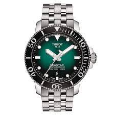 Stainless Steel Automatic Tissot Seastar 1000 Powematic
Name Of Bracelet: Stainless Steel
Clasp: Flip Lock
Finish: Satin And Polish
Dial Color: Green
Mm: 43