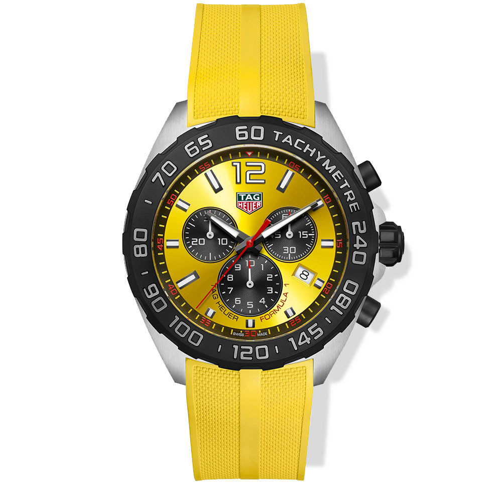 TAG Heuer FORMULA 1 Quartz Chronograph Yellow Rubber Strap 43mm Watch (CAZ101AM.FT8054)