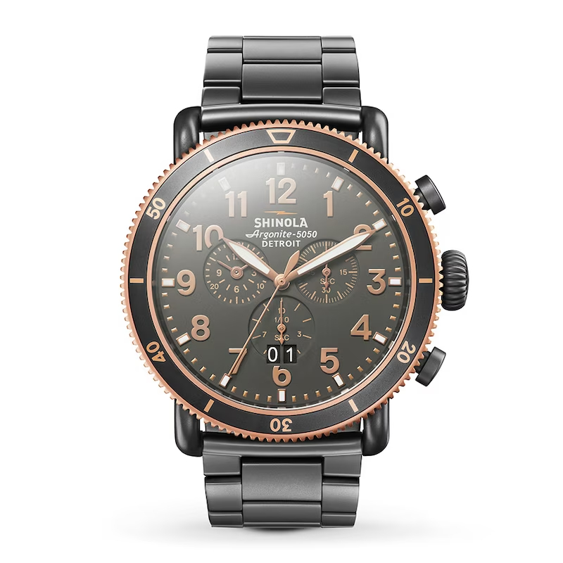 Shinola Stainless Steel Gunmetal Runwell Sport 3 Eye Chronograph Stone Dial 48 mm Watch