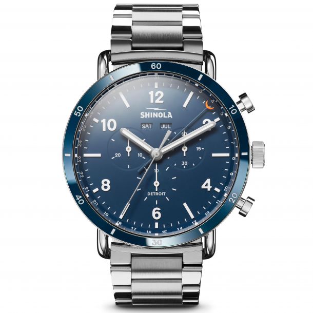 Shinola The Canfield Sport Blue Dial Chronograph Quartz Stainless Steel Watch 45mm