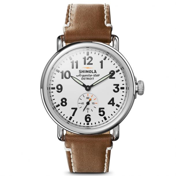 Shinola The Runwell White Dial Leather Strap Watch 41mm