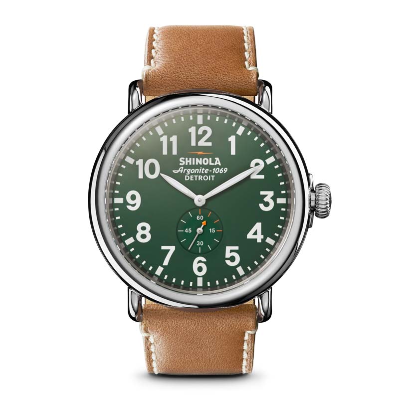 Shinola The Runwell Green Dial Leather Strap Watch, 47 mm
