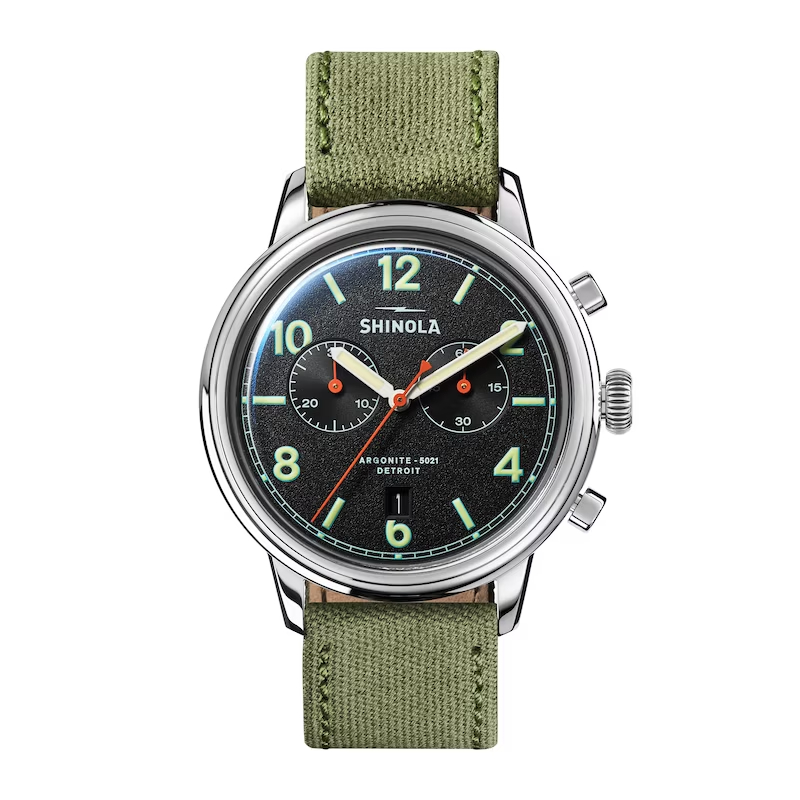 Shinola The Traveler Chrono Black Dial Canvas Watch, 42mm