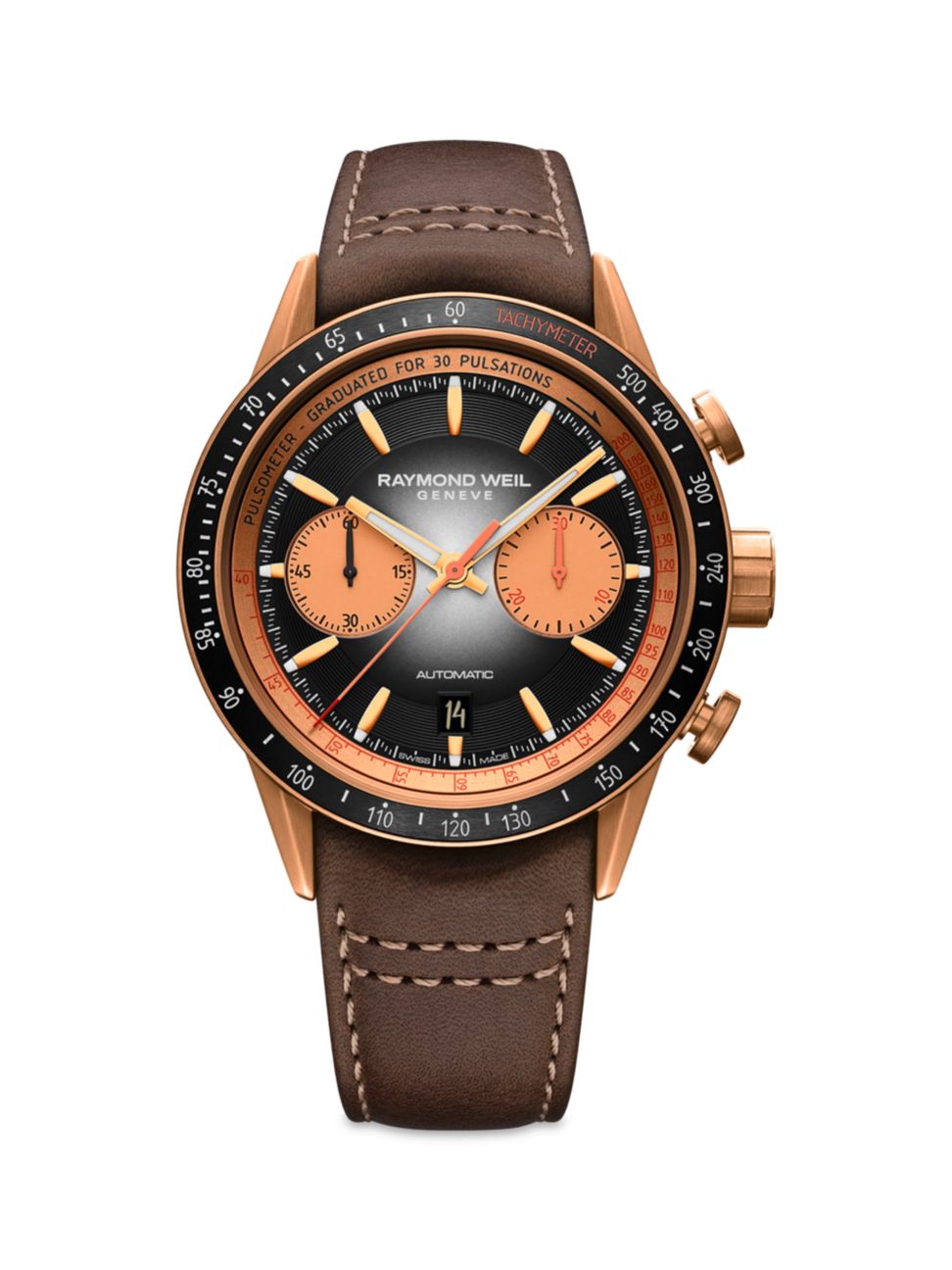 Raymond Weil Freelancer Men's Automatic Chronograph Bi-Compax Bronze Leather Watch 43.5mm Limited Edition