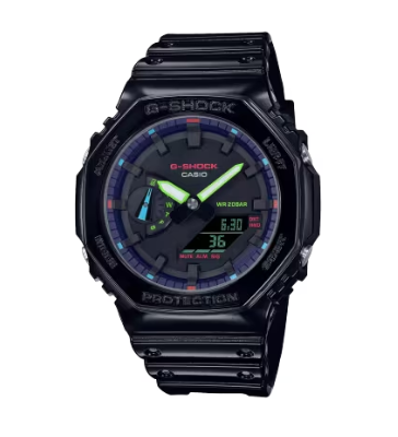 Casio G-Shock Analog-Digital Carbon Core Guard Virtual Rainbow Black Strap Watch (GA2100RGB-1A)