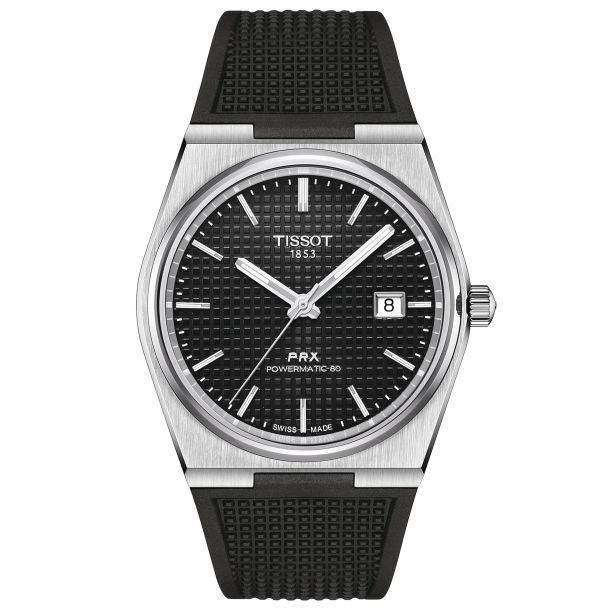 Tissot Quart Prx Black Dial Black Rubber Strap Watch