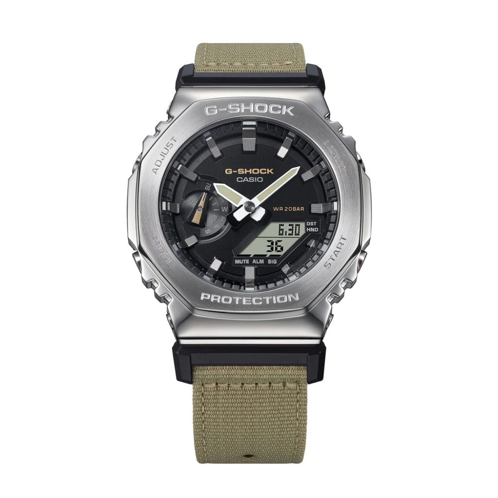 Casio G-Shock Stainless Steel Octogon Multi Funtction Watch On Cloth Strap (GM2100C-5A)