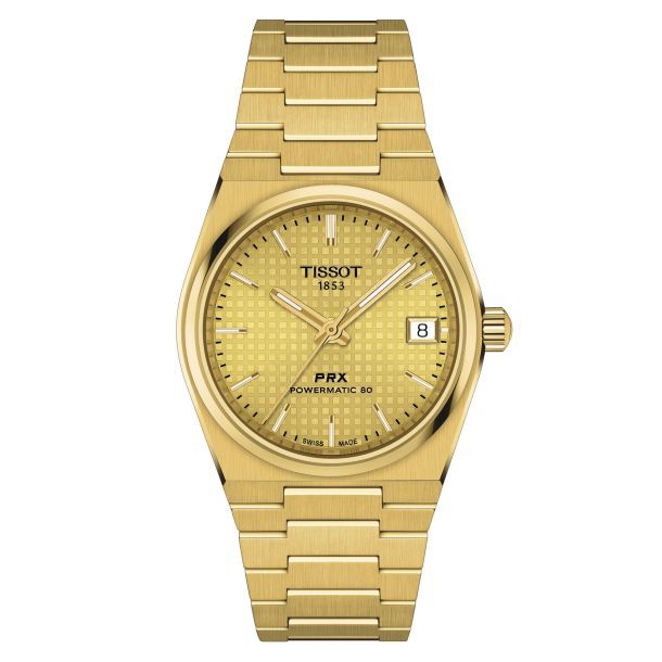 Tissot 40mm T- Classic PRX Powermatic 80 Champagne Dial Gold-Tone Stainless Steel Bracelet Watch (T1372073302100)
