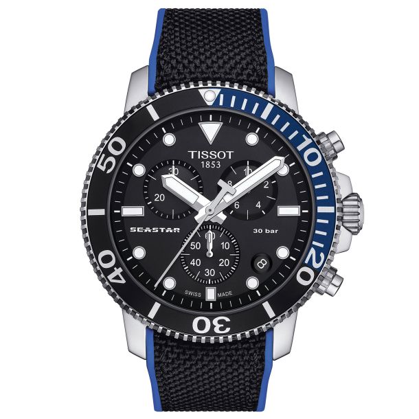 Tissot 45.5mm Seastar 1000 Chronograph Quartz Black Dial Black Fabric Strap Watch
 (T1204171705103)